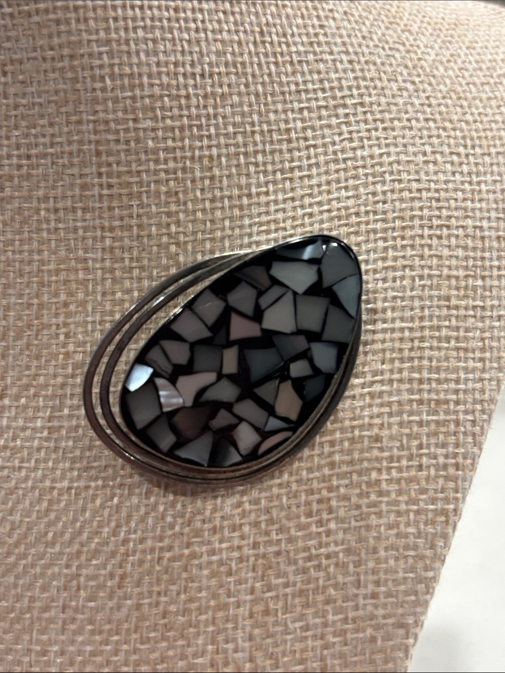 Vintage Modernist 925 Sterling Silver Israel Mosaic Inlay Brooch Pendant